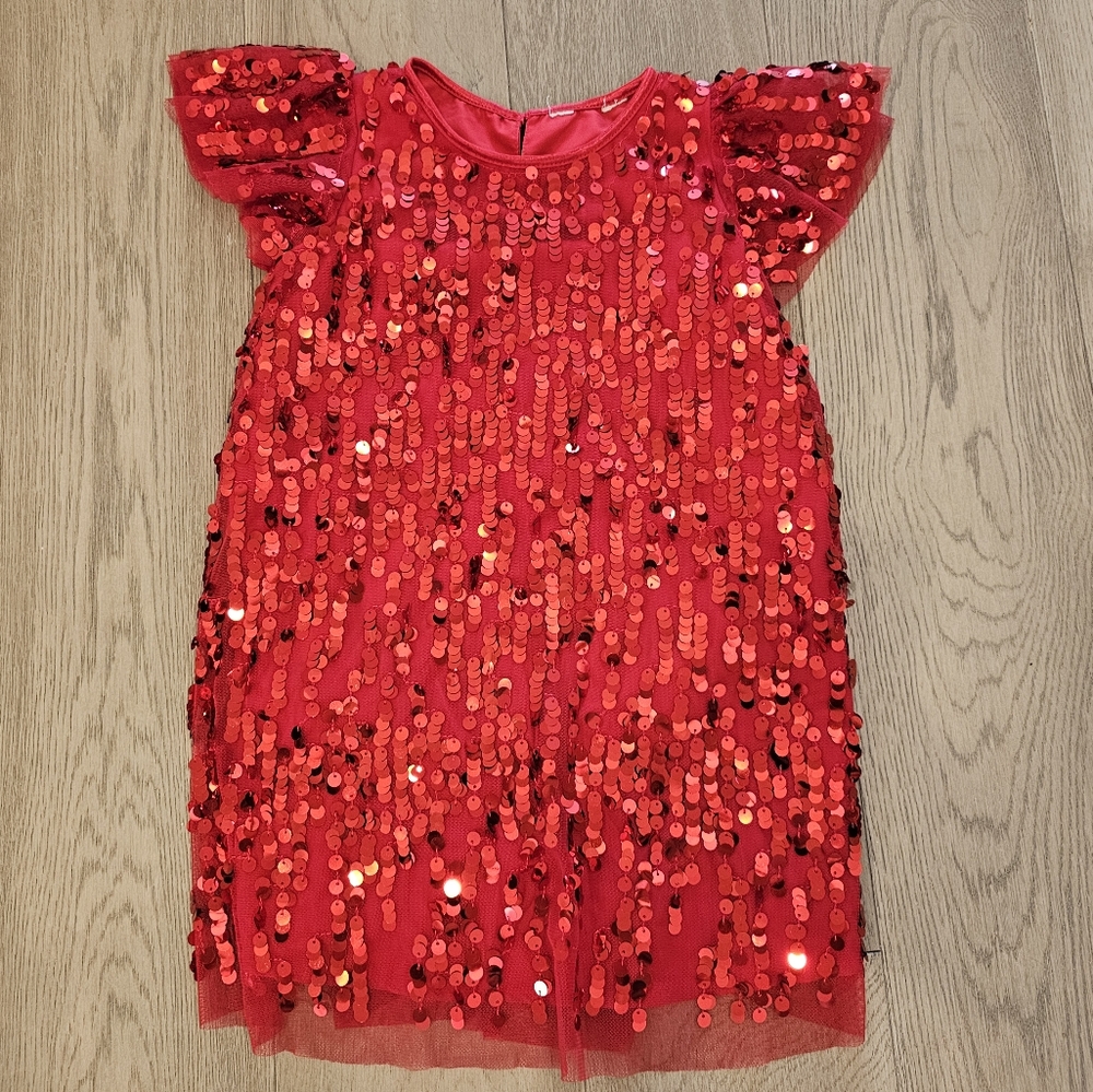 Girls Red Sequined short sleeve Dress